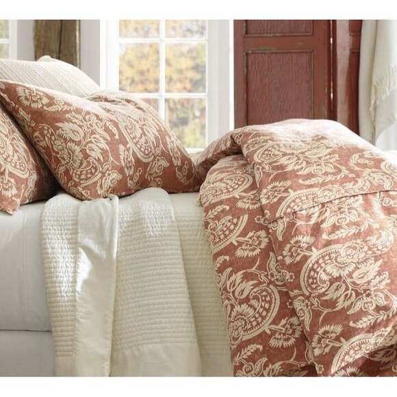Pottery Barn Alessandra Twin Duvet Cover Terracotta Linen Blend - Picture 2 of 4